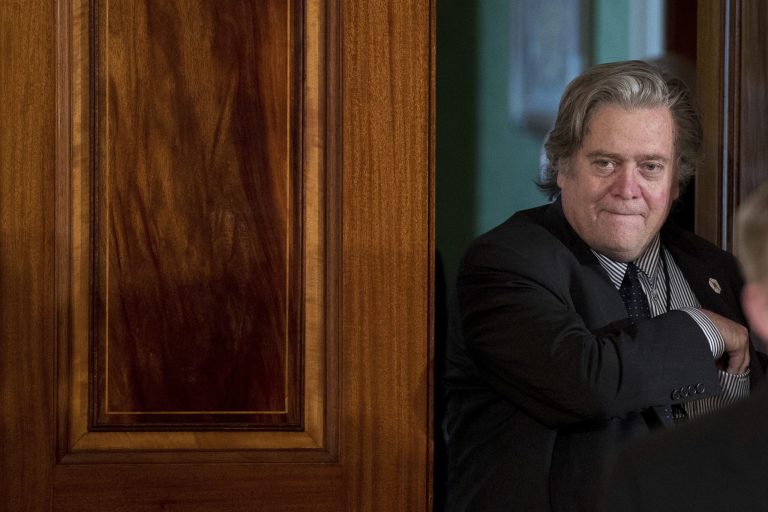 Former pro-Trump CNN commentator Jeffrey Lord said he received a call from Steve Bannon, chief strategist to President Trump, after he was fired on Thursday by the cable news network for tweeting a Nazi salute at a liberal activist. (AP Photo/Andrew Harnik)