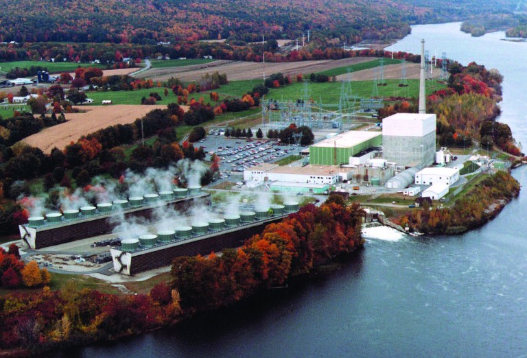 FILE - This is an undated file photo showing an aerial view of the Vermont Yankee nuclear power plant in Vernon, Vt. On Monday, Jan. 14, 2013, a federal appeals court is set to hear oral arguments over whether Vermont's only nuclear plant can continue operating without the approval of state regulators. (AP Photo/Vermont Yankee Corporation, File)