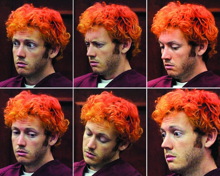 This photo combination shows a variety of facial expressions of James E. Holmes during his appearance at Arapahoe County District Court Monday, July 23, 2012, in Centennial, Colo. Holmes is accused of killing 12 and wounding 58 in a shooting rampage in a movie theater on Friday, July 20 in Aurora, Colo. (AP Photo/Denver Post, RJ Sangosti, Pool)