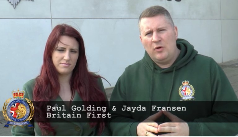 Far-right organization Britain First's leaders Paul Golding and Jayda Fransen regularly enter Mosques surrounded by 