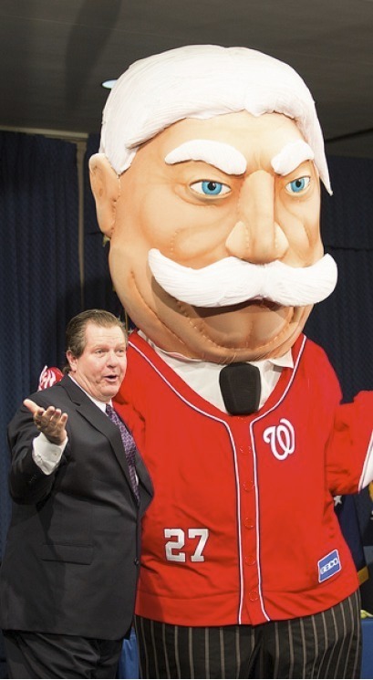 Labor spokesman Carl Fillichio with Nationals mascot President Taft at the May 9 awards event.