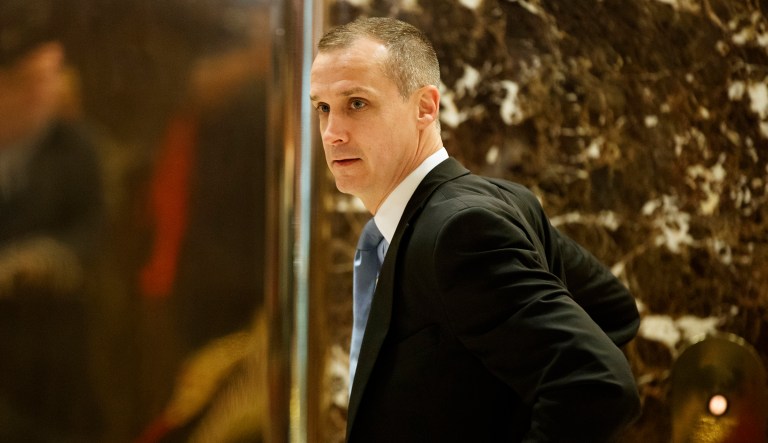 Corey Lewandowski, former campaign manager for President-elect Donald Trump, talks with reporters as he arrives at Trump Tower, Tuesday, Nov. 29, 2016, in New York. (AP Photo/Evan Vucci)