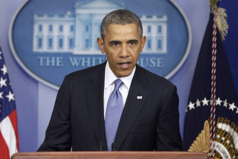 FILE - In this March 17. 2014 photo, President Barack Obama speaks about Ukraine in the James Brady Press Briefing Room at the White House in Washington. Obama travels across the Atlantic next week and will seek a cohesive stance from European leaders unnerved by Russia's annexation of the Crimean Peninsula. (AP Photo/ Pablo Martinez Monsivais)