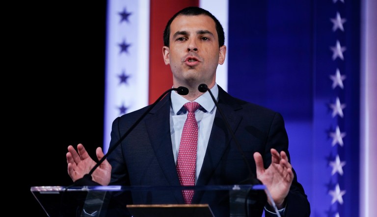 Alex Lasry participates in a televised Wisconsin Democratic Senate debate.