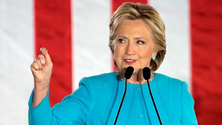 Democratic presidential candidate Hillary Clinton speaks during a campaign rally.