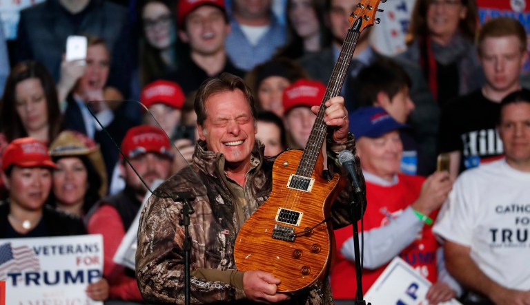 Musician Ted Nugent performs at a campaign rally. 