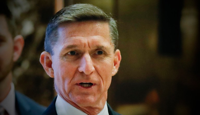 Retired Lt. Gen. Michael Flynn talks to the media.