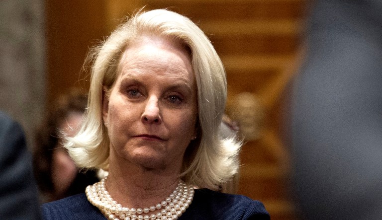 Cindy McCain, wife of the late Sen. John McCain, R-Ariz., listens during a hearing.