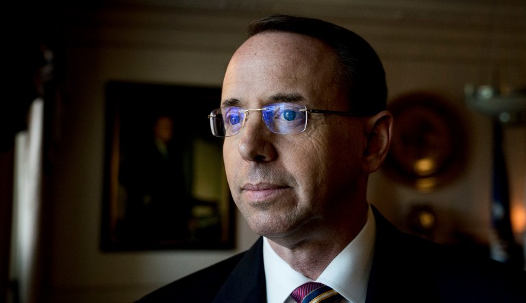 Deputy Attorney General Rod Rosenstein poses for a photograph at the Department of Justice in Washington, D.C.