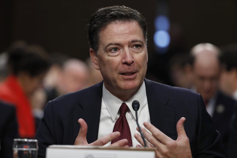 Former FBI Director James Comey speaks during a Senate Intelligence Committee hearing on Capitol Hill in Washington.