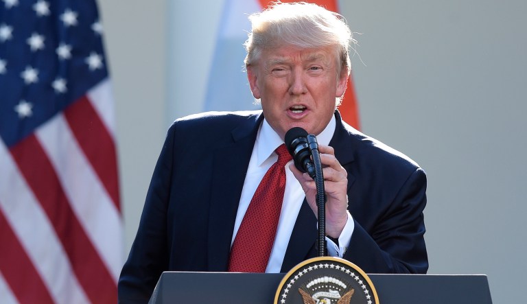 President Donald Trump thanks the audience at the end of joints statements with Indian Prime Minister Narendra Modi in the Rose Garden of the White House in Washington, Monday, June 26, 2017. 