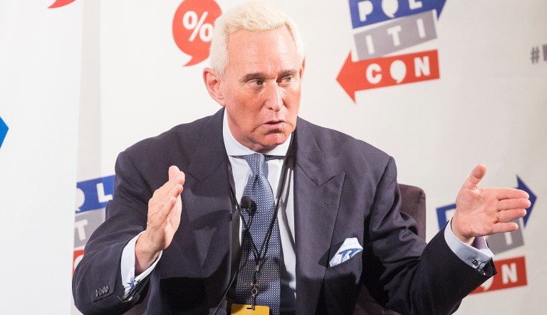 Roger Stone attends Politicon at The Pasadena Convention Center on Sunday, Aug. 30, 2017, in Pasadena, Calif.