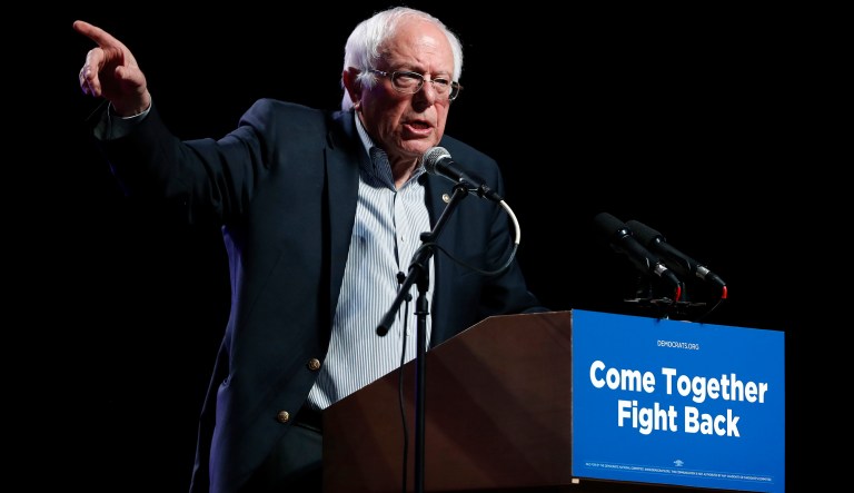 In this April 20, 2017, file photo, Sen. Bernie Sanders, I-Vt., speaks at a rally in Omaha, Neb.