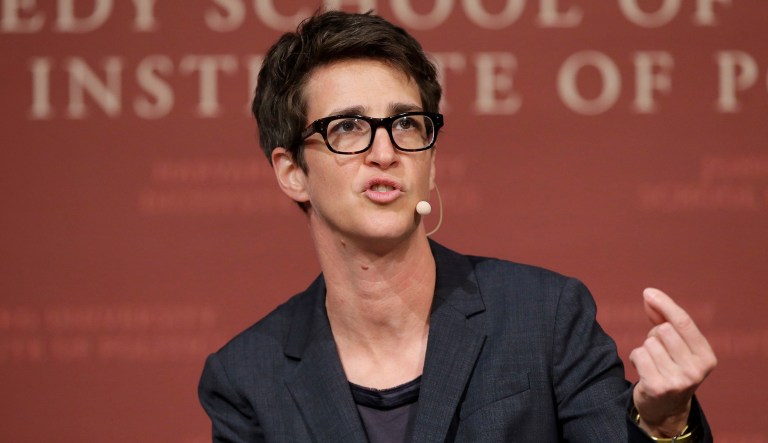 MSNBC television anchor Rachel Maddow, host of the Rachel Maddow Show, moderates a panel at a forum called "Perspectives on National Security," at the John F. Kennedy School of Government, on the campus of Harvard University, in Cambridge, Mass. 