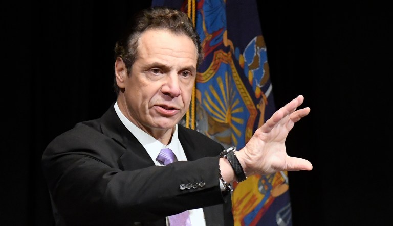New York Gov. Andrew Cuomo makes a speech.