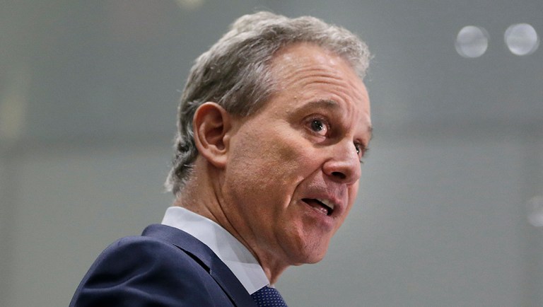FILE - In this Wednesday, Sept. 6, 2017, file photo, New York Attorney General Eric Schneiderman speaks at a news conference in New York. A group of 22 state attorneys general has sued to block the Federal Communications Commissionâs repeal of net-neutrality rules. Schneiderman, who is leading the suit, said Tuesday, Jan. 16, 2018, that the end of the net neutrality rules would hurt consumers and businesses.