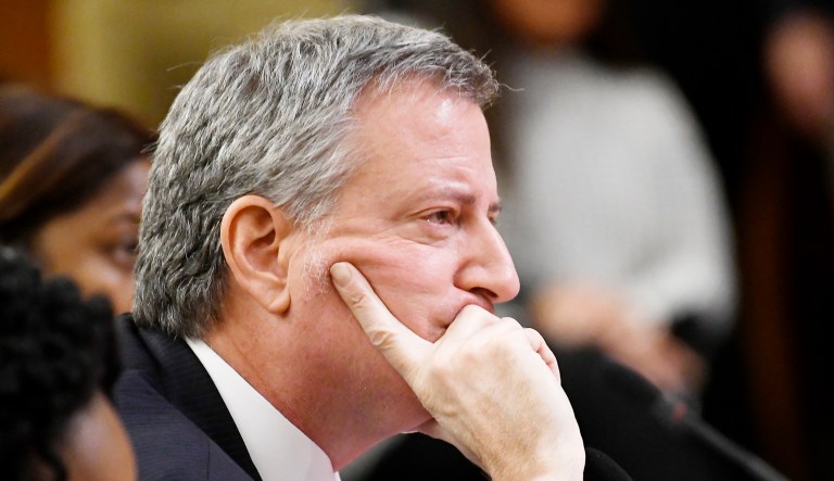 New York City Mayor Bill de Blasio is seen.