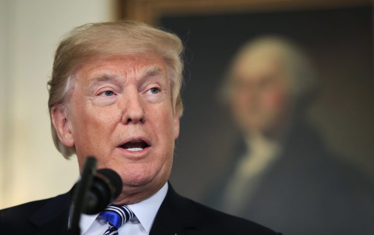 President Trump speaks in the Diplomatic Room of the White House