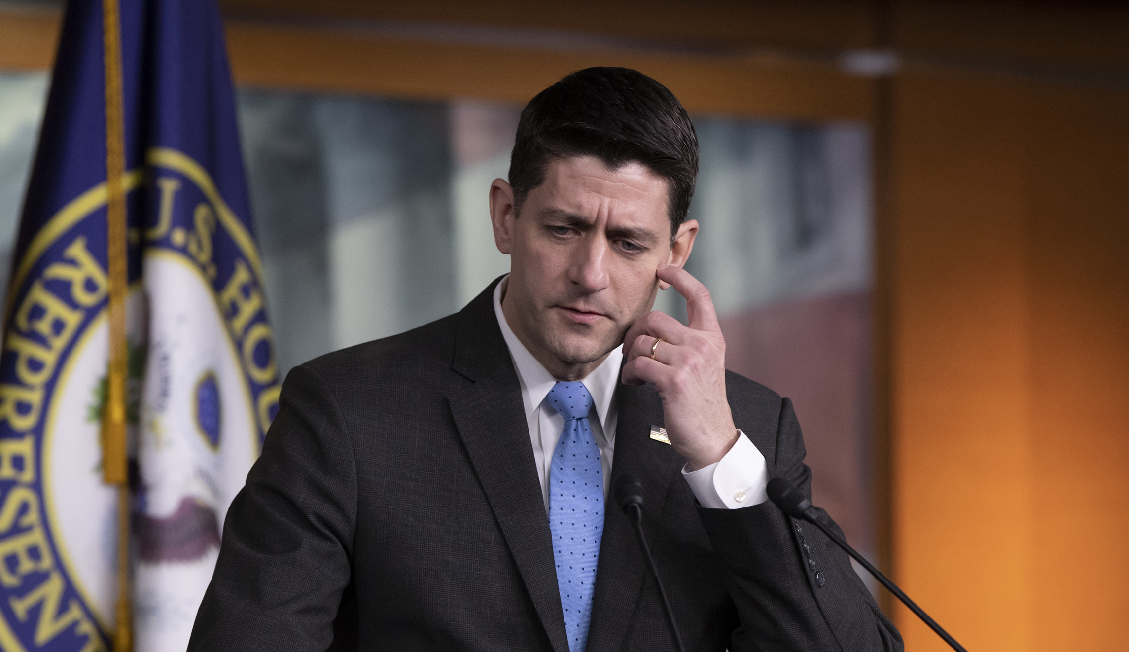 Paul Ryan watches, head-in-hands, as the Farm Bill catches fire