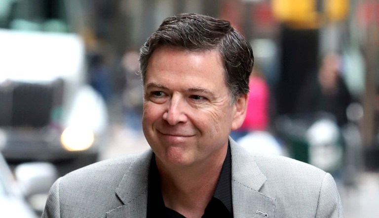 Former FBI director James Comey arrives for an appearance on "The Late Show with Stephen Colbert" at the Ed Sullivan Theater on Tuesday, April 17, 2018, in New York.