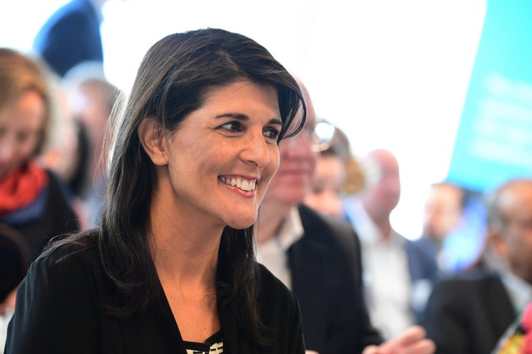 In this photo from April, U.S. Ambassador to the United Nations Nikki Haley arrives at The European Spallation Source in Lund, Sweden.