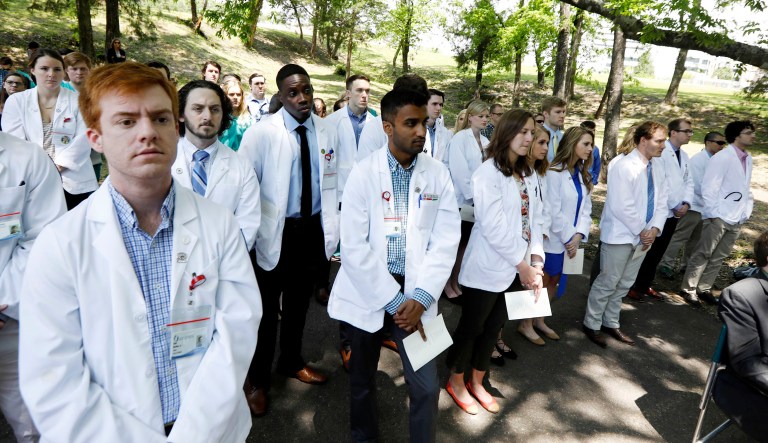 Medical students at the University of Mississippi Medical Center in Jackson, Miss., attend the Ceremony of Thanksgiving in Memory of Anatomical Donors at the center's cemetery.