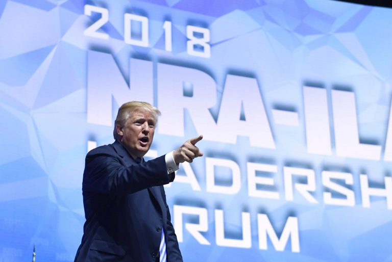 President Trump speaks at the National Rifle Association annual convention in Dallas, Friday, May 4, 2018. 