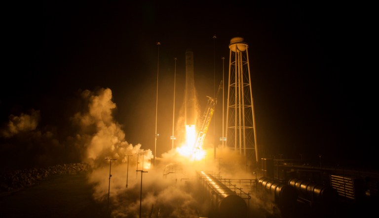 The Orbital ATK Antares rocket, with the Cygnus spacecraft onboard launches Monday, May 21, 2018, at NASA's Wallops Flight Facility in Virginia. The Orbital ATK launched a fresh load of supplies to the International Space Station. 