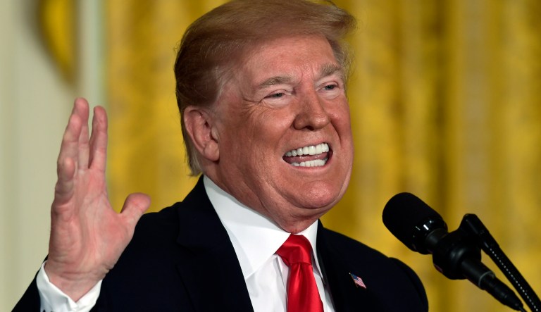 President Donald Trump speaks at the beginning of a National Space Council meeting in the East Room of the White House in Washington, Monday, June 18, 2018. 