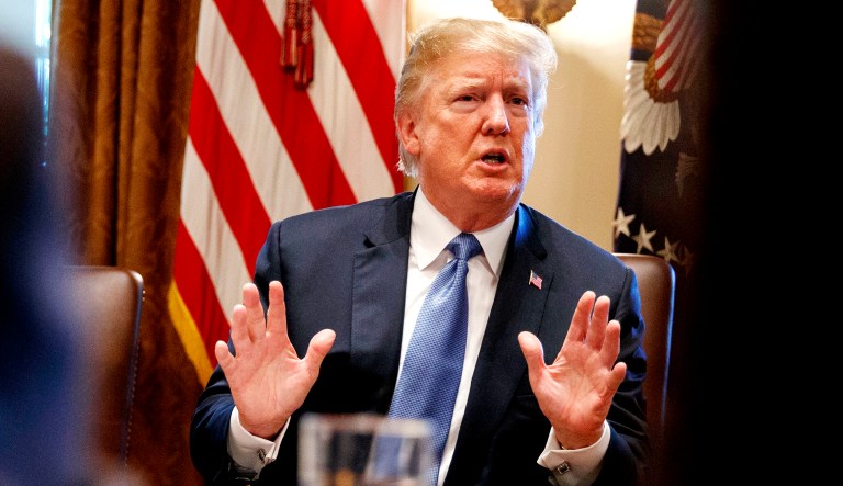 President Trump speaks during a cabinet meeting at the White House on Thursday in Washington.
