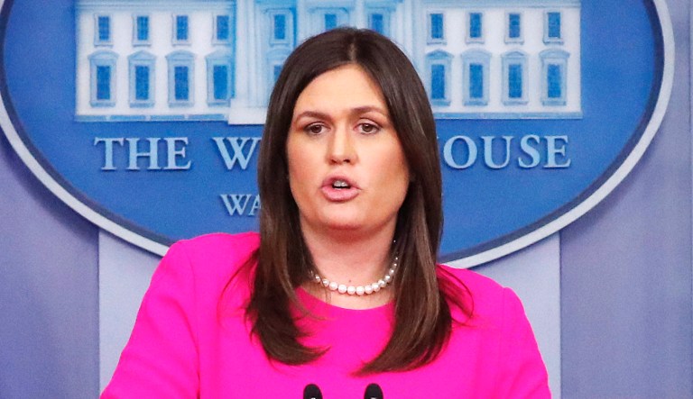 White House press secretary Sarah Huckabee Sanders speaks to the media during the daily briefing in the Brady Press Briefing Room of the White House.