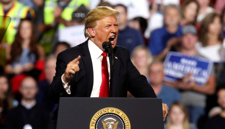 President Trump addresses the audience at a Make America Great Again rally at the Four Seasons Arena at Montana ExpoPark  on July 5 in Great Falls, Mont., in support of Rep. Greg Gianforte, R-Mont., and GOP Senate candidate Matt Rosendale.
