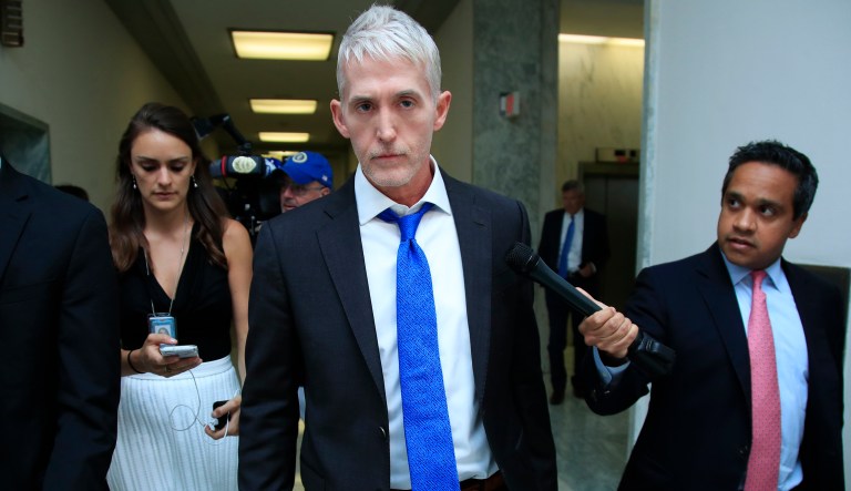 House Judiciary Committee Chairman Rep. Trey Gowdy, R-S.C., leaves a meeting room where the committee is interviewing former FBI lawyer Lisa Page behind closed doors on Capitol Hill in Washington, Friday, July 13, 2018.
