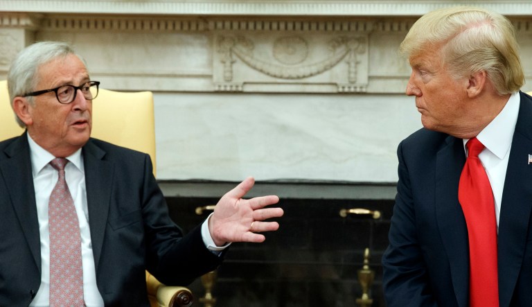 President Trump (right) meets with European Commission president Jean-Claude Juncker in the Oval Office of the White House in Washington. 