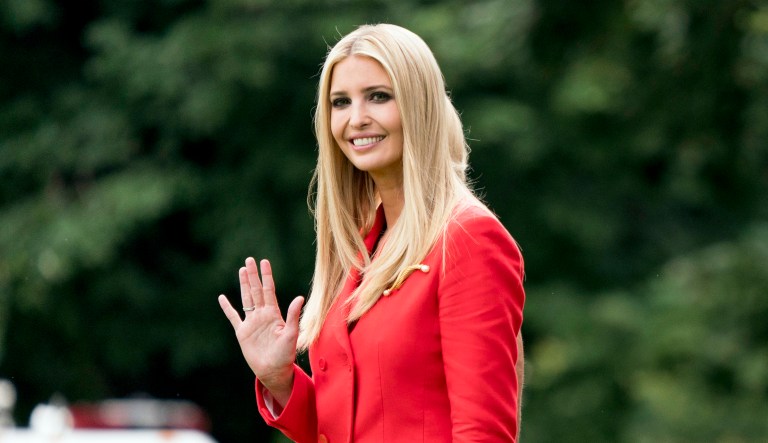 Ivanka Trump, the daughter of President Trump, walks across the South lawn to board Marine One. 