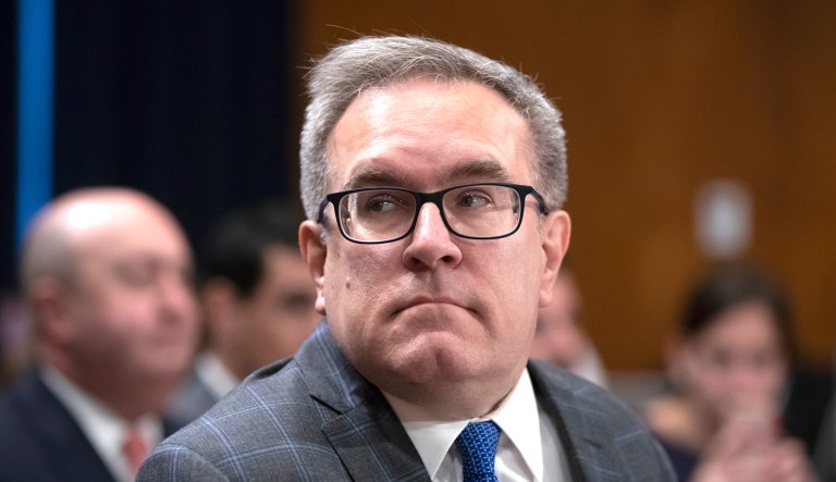 Andrew Wheeler, acting administrator of the Environmental Protection Agency, appears before the Senate Environment and Public Works Committee, on Capitol Hill in Washington, Wednesday, Aug. 1, 2018.