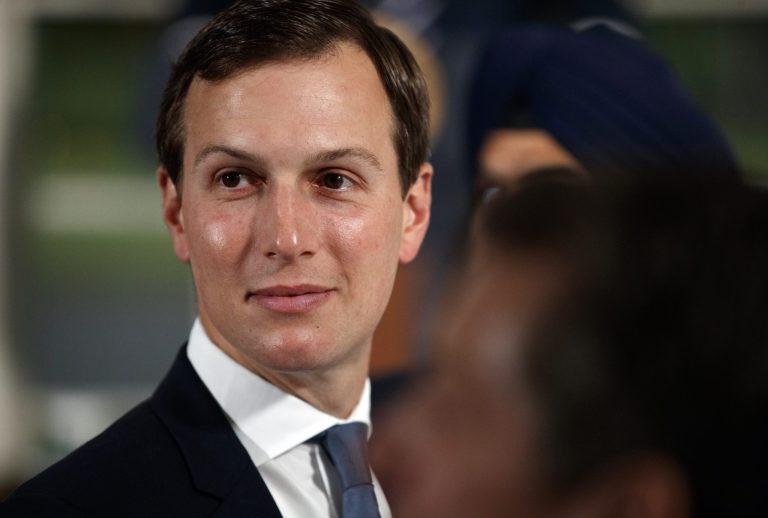 Senior adviser to President Donald Trump, Jared Kushner, attends a dinner meeting with President Donald Trump and business leaders, Tuesday, Aug. 7, 2018, at Trump National Golf Club in Bedminster, N.J.