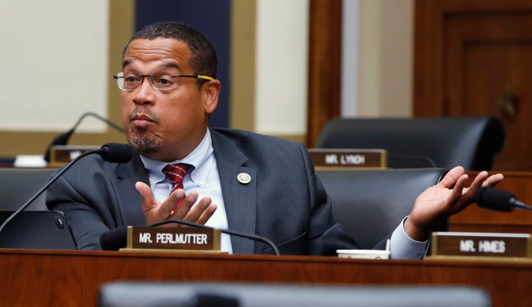 In this July 18, 2018, file photo, Rep. Keith Ellison, D-Minn., asks a question at a House Committee on Financial Services hearing in Washington. Ellison decided to leave Congress for a chance to make a difference as his state's attorney general, but an ex-girlfriend's late accusation of domestic abuse clouded what had been his race to lose.