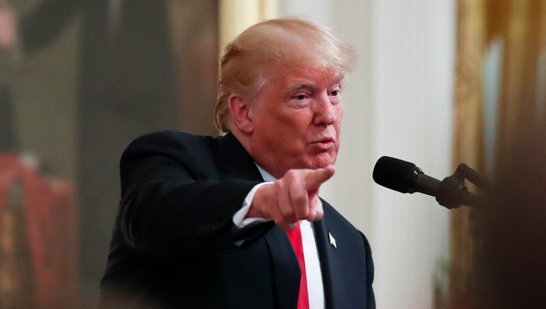 President Trump speaks during an event to salute U.S. Immigration and Customs Enforcement (ICE) officers and U.S. Customs and Border Protection (CBP) agents in the East Room of the White House.