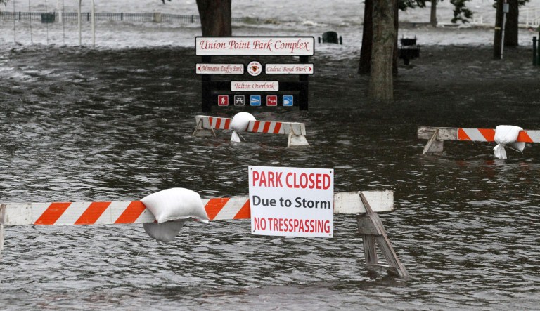 Union Point Park is flooded with rising water from the Neuse and Trent Rivers in New Bern, N.C., on Thursday.