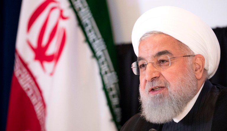 Iranian President Hassan Rouhani speaks during a news conference.