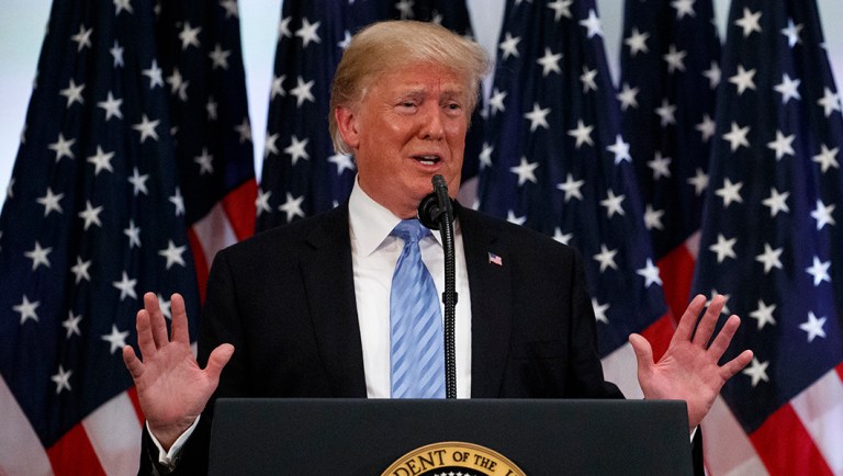 President Trump speaks during a news conference at the Lotte New York Palace hotel during the United Nations General Assembly.