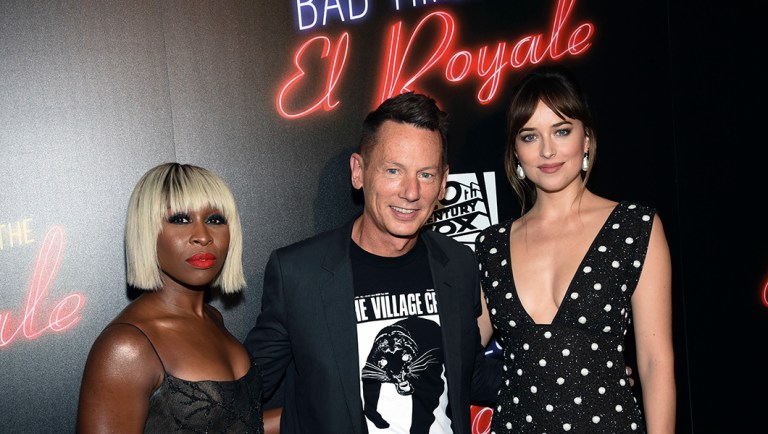 Actress Cynthia Erivo, left, GQ editor-in-chief Jim Nelson, and actress Dakota Johnson attend a special screening of "Bad Times at the El Royale."