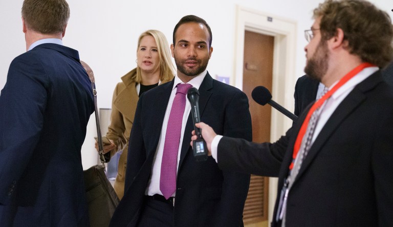 George Papadopoulos, the former Trump campaign adviser who triggered the Russia investigation, took to media as he arrives for his first appearance before congressional investigators, on Capitol Hill in Washington, Thursday, Oct. 25, 2018.