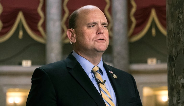 In this Nov. 3, 2017, file photo, Rep. Tom Reed, R-N.Y., speaks during a television news interview on the Republican tax reform plan on Capitol Hill in Washington.