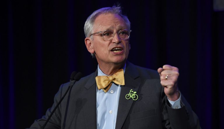 Congressman Earl Blumenauer speaks during election night in Portland, Ore., Tuesday, Nov. 6, 2018.