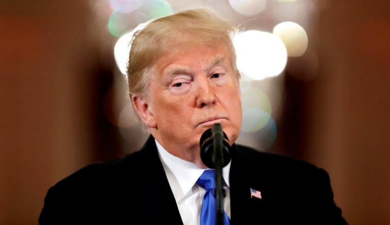 President Trump speaks during a news conference in the East Room of the White House in D.C.
