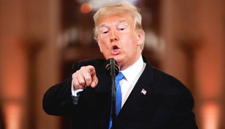 President Trump speaks during a news conference in the East Room of the White House in D.C.