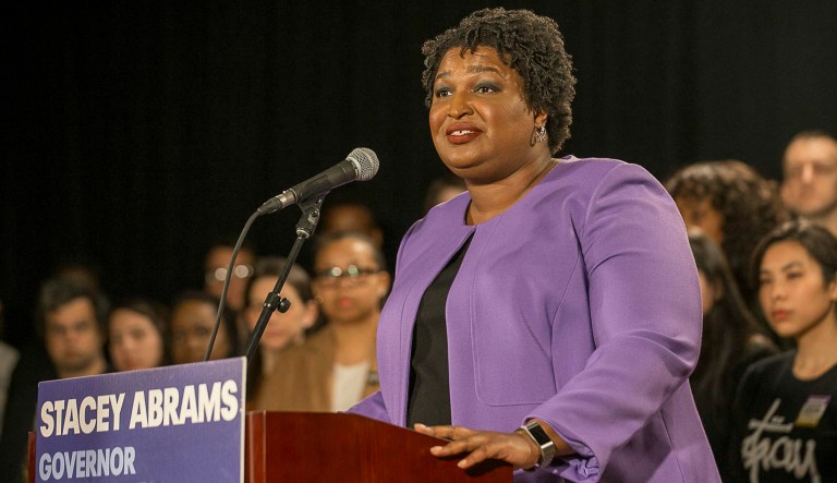 Georgia gubernatorial candidate Stacey Abrams makes remarks during a press conference at the Abrams Headquarters in Atlanta, Friday, Nov. 16, 2018. Democrat Stacey Abrams says she will file a federal lawsuit to challenge the "gross mismanagement" of Georgia elections. Abrams made the comments in a Friday speech, shortly after she said she can't win the race, effectively ending her challenge to Republican Brian Kemp.