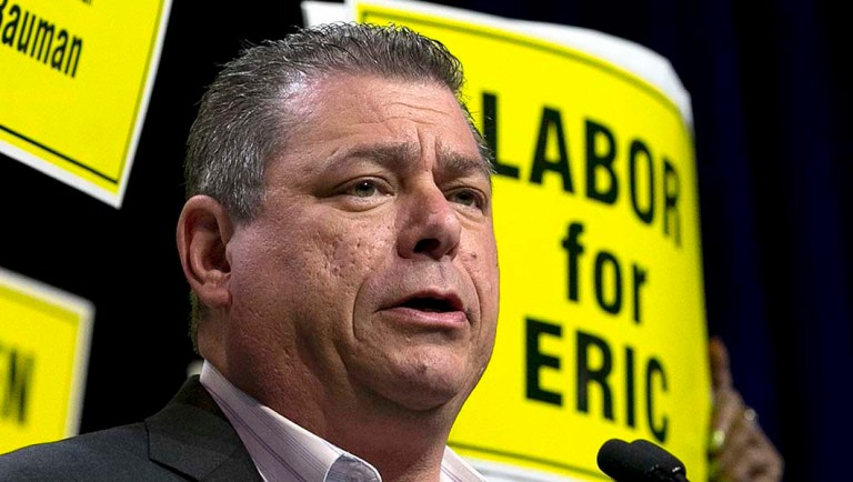 Eric Bauman addresses the California Democratic Party Convention, in Sacramento, Calif.